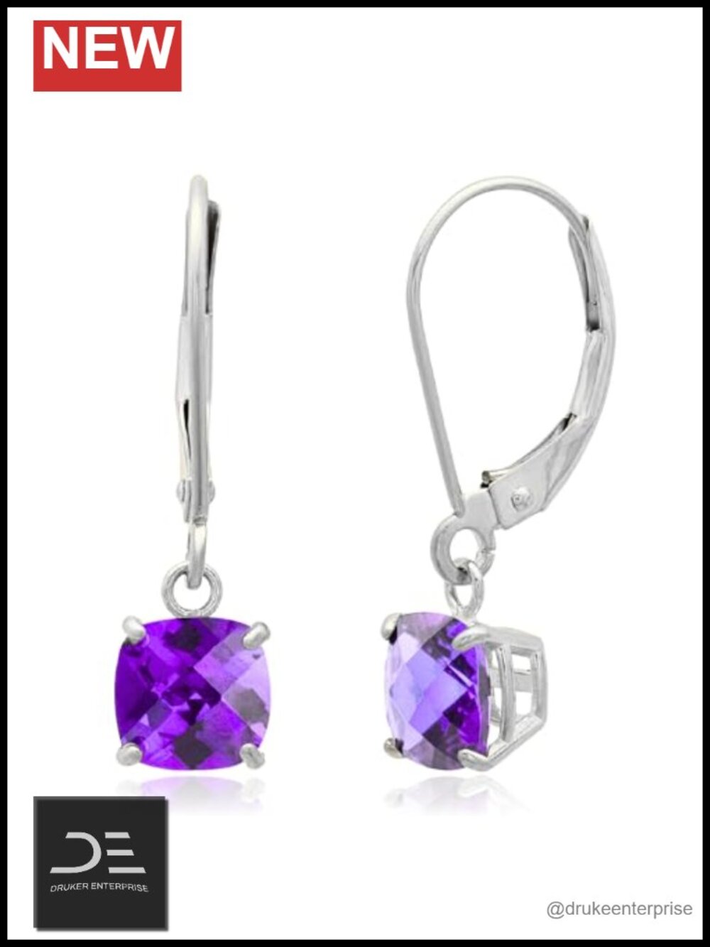 Solid 10K Gold Cushion Cut Dangle Leverback Earrings Women